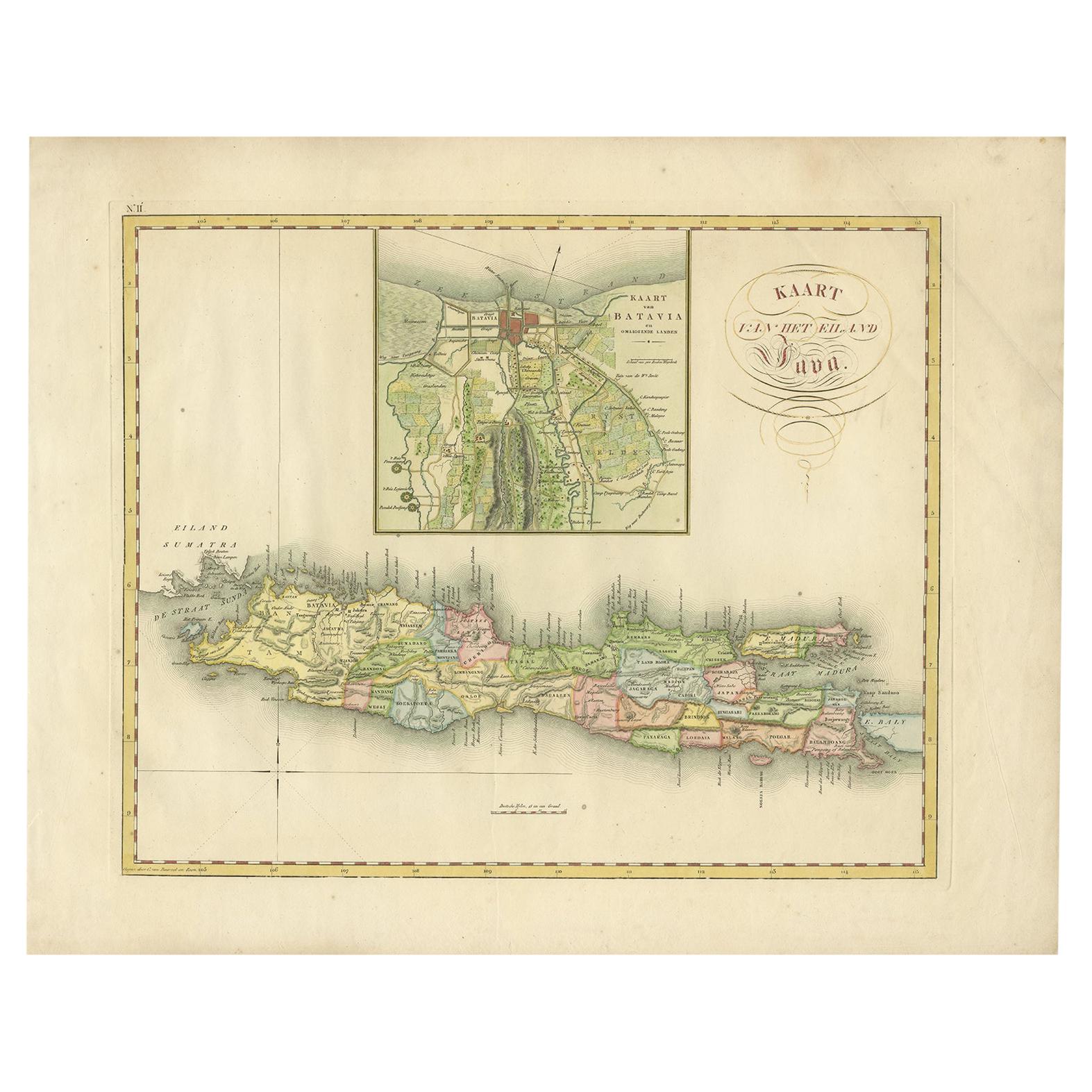 Antike Karte von Java und Batavia in Indonesien der heutigen Indonesien, 1818