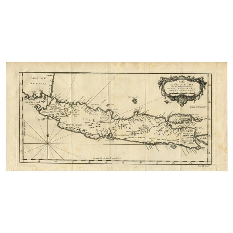 Carte ancienne de Java et de Madura, Indonésie, vers 1760