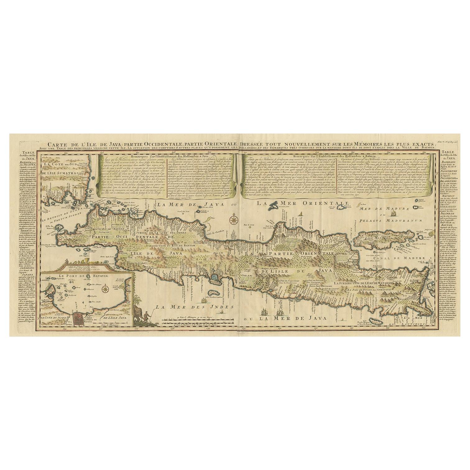 Antike französische Karte von Java, Indonesien, von Chatelain, 1719