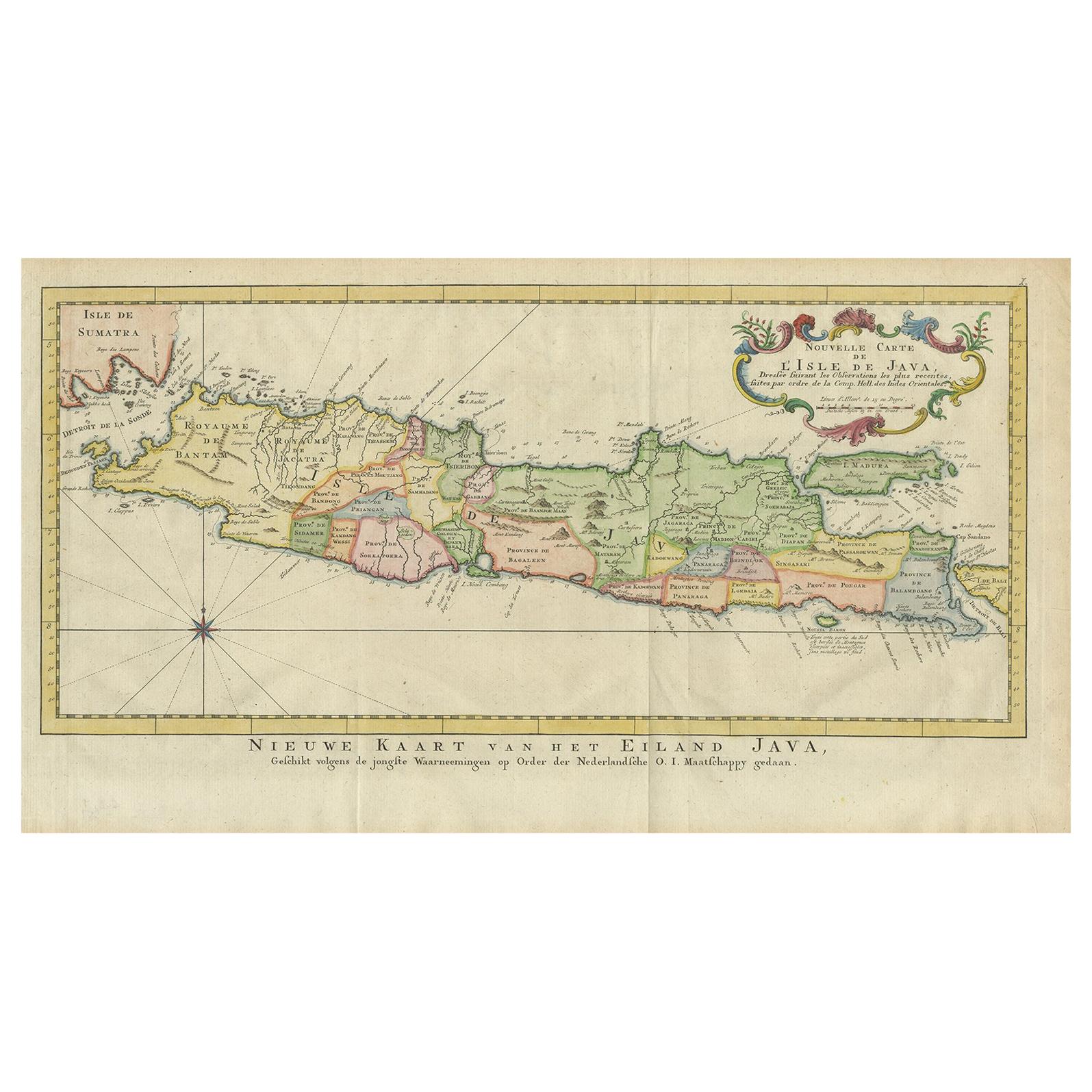 Carte ancienne de Java, Indonésie, datant d'environ 1770