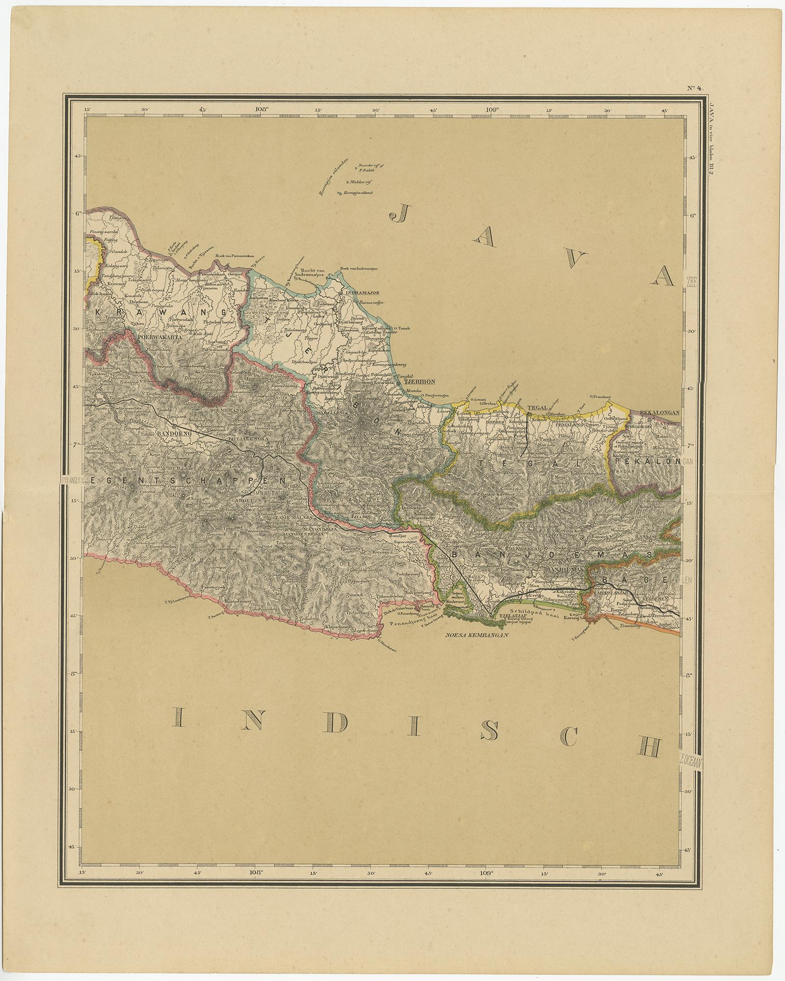 Carte ancienne de Java en 4 feuilles par Dornseiffen, 1884 Bon état - En vente à Langweer, NL