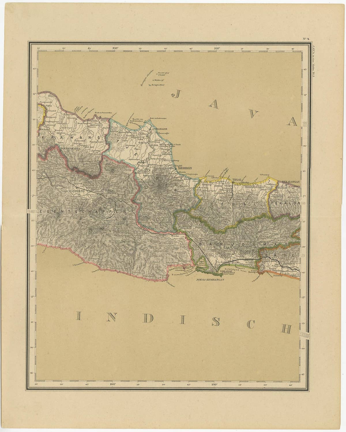 Antique Map of Java in 4 sheets by Dornseiffen, 1884