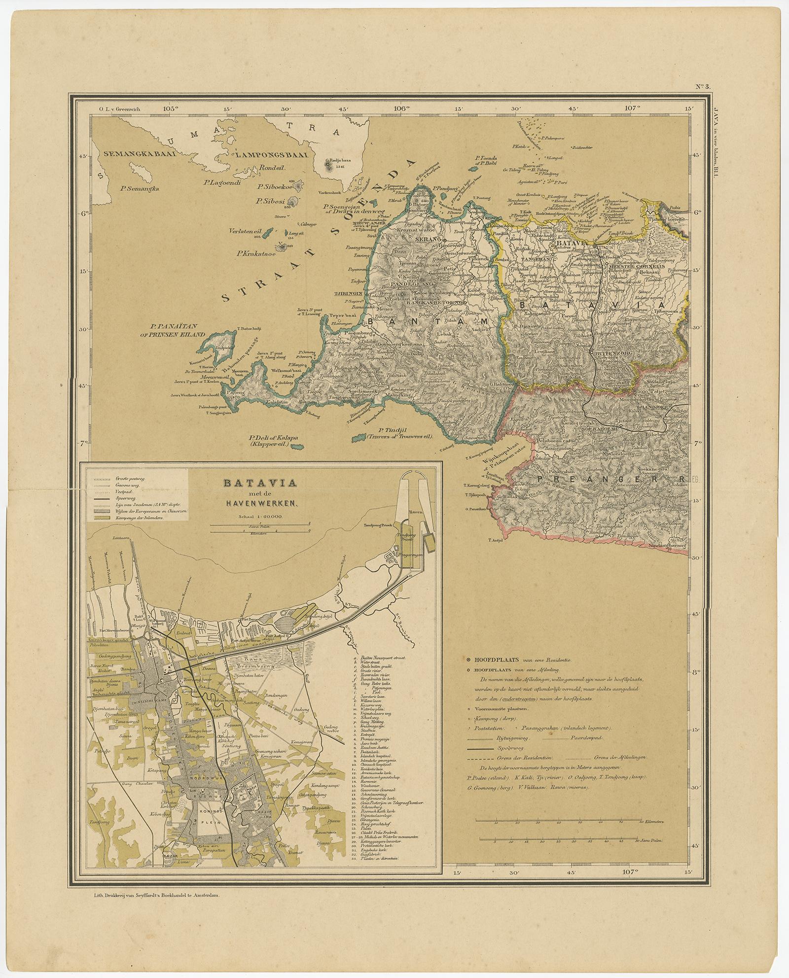 Mapa antiguo de Java en 4 hojas por Dornseiffen, 1884 siglo XIX en venta