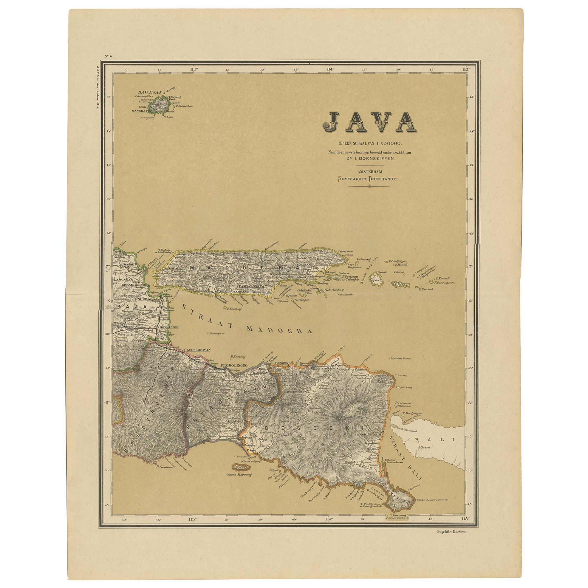 Antique Map of Java in 4 sheets by Dornseiffen, 1884 For Sale
