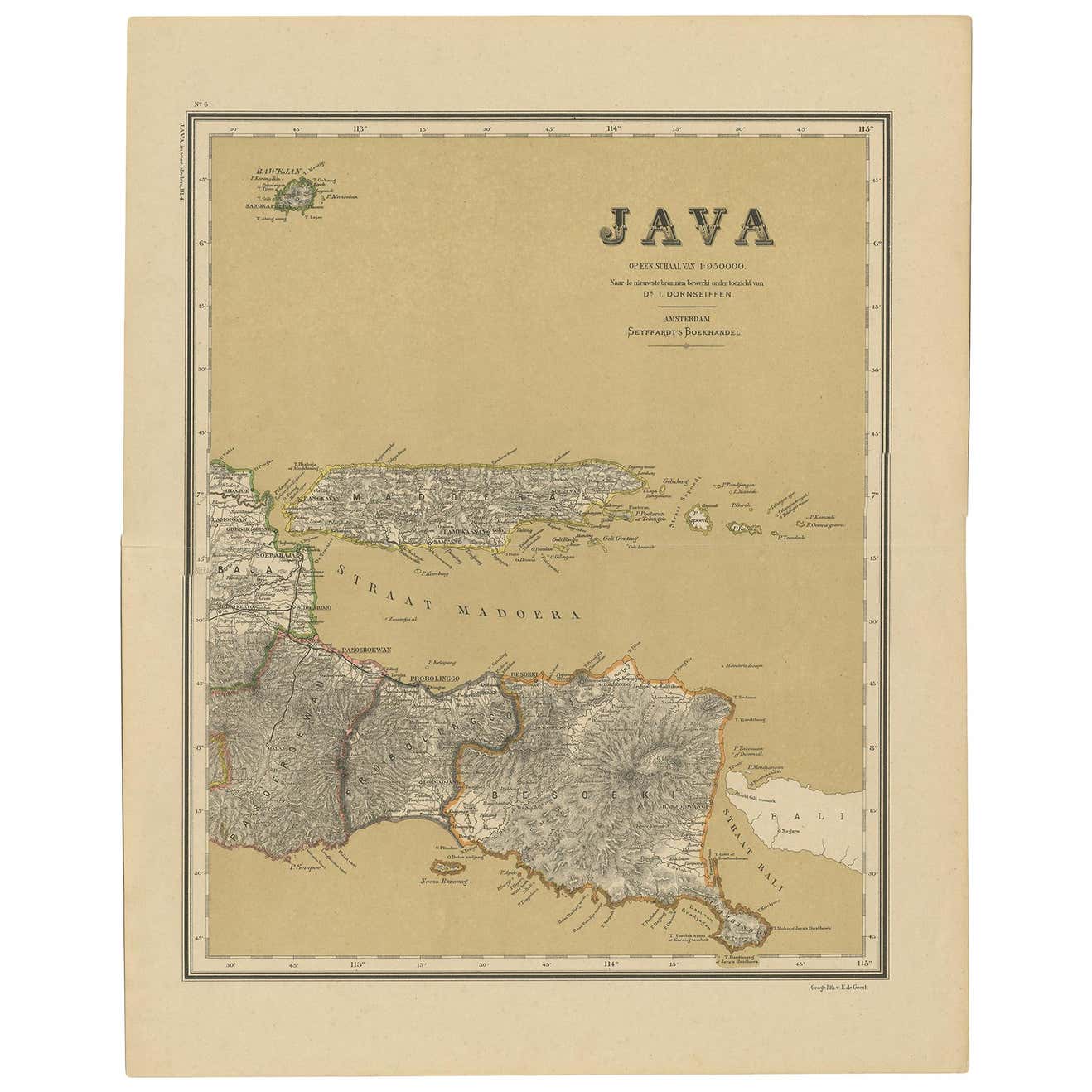 Antique Map of Java in 4 sheets by Dornseiffen, 1884 For Sale at 1stDibs