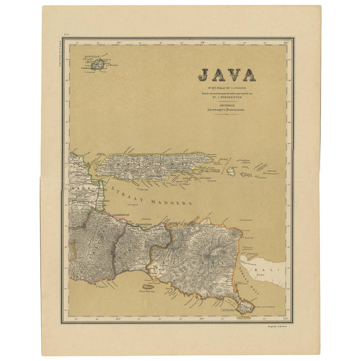 Antique Map of Java in 4 sheets by Dornseiffen, 1884