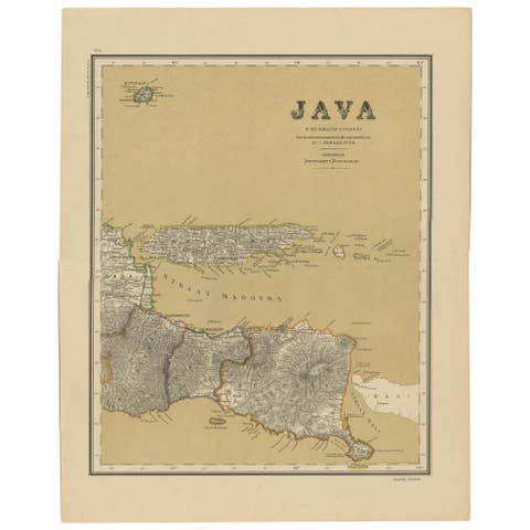 Antique Map of Java in 4 sheets by Dornseiffen, 1884