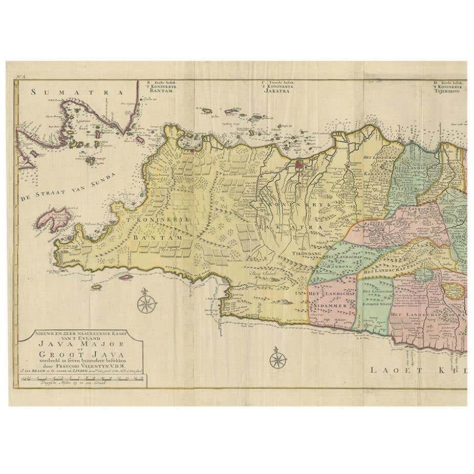 Large Antique Map of Java ‘Indonesia’ by F. Valentijn, 1728 For Sale at ...