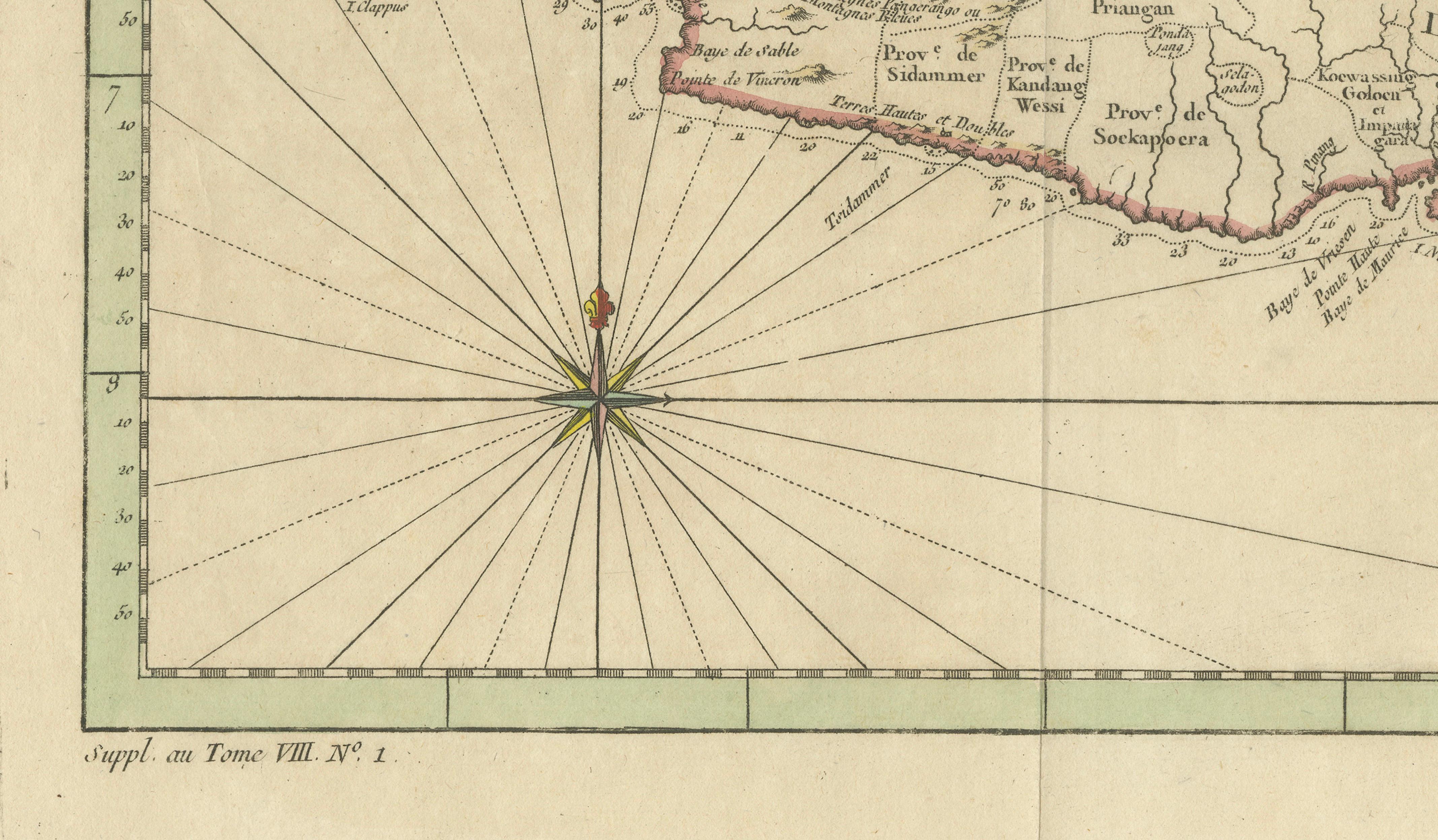 Antique Map of Java Indonesia, VOC Period, Decorative Cartouche, c.1750