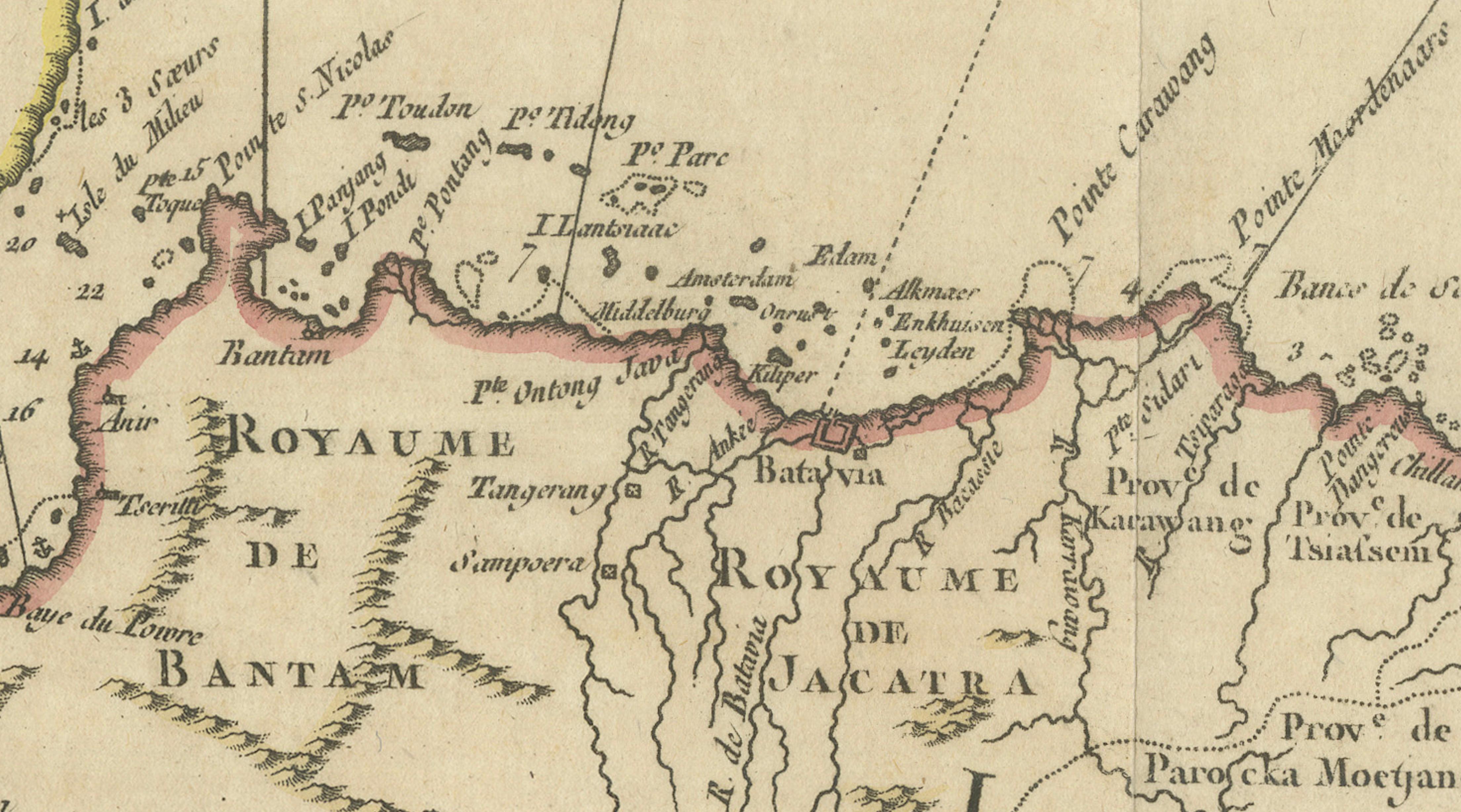 Antique Map of Java Indonesia, VOC Period, Decorative Cartouche, c.1750