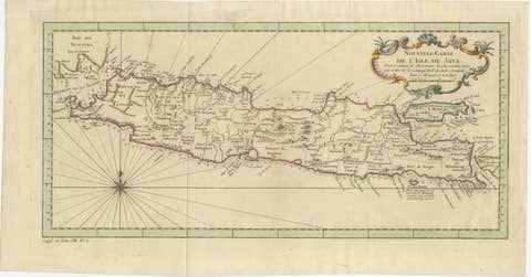 Antique Map of Java Indonesia, VOC Period, Decorative Cartouche, c.1750