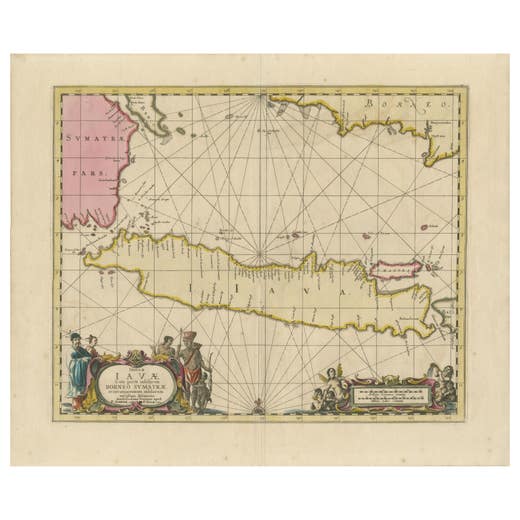 Antique Map of Java, Sumatra & Borneo – Dutch East Indies Sea Chart c.1700