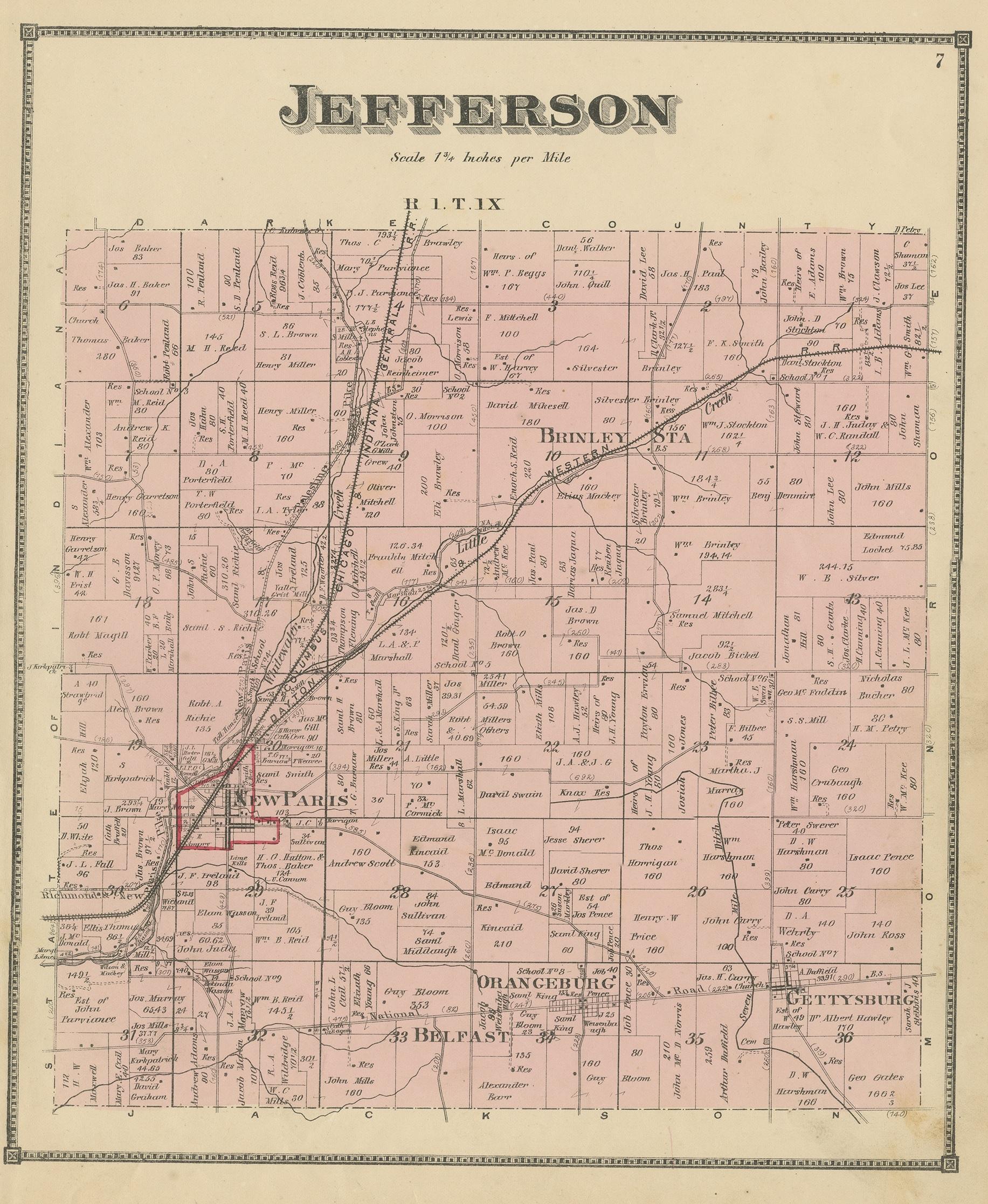 Antique map titled 'Jefferson'. Original antique map of Jefferson, Ohio. This map originates from 'Atlas of Preble County Ohio' by C.O. Titus. Published 1871.