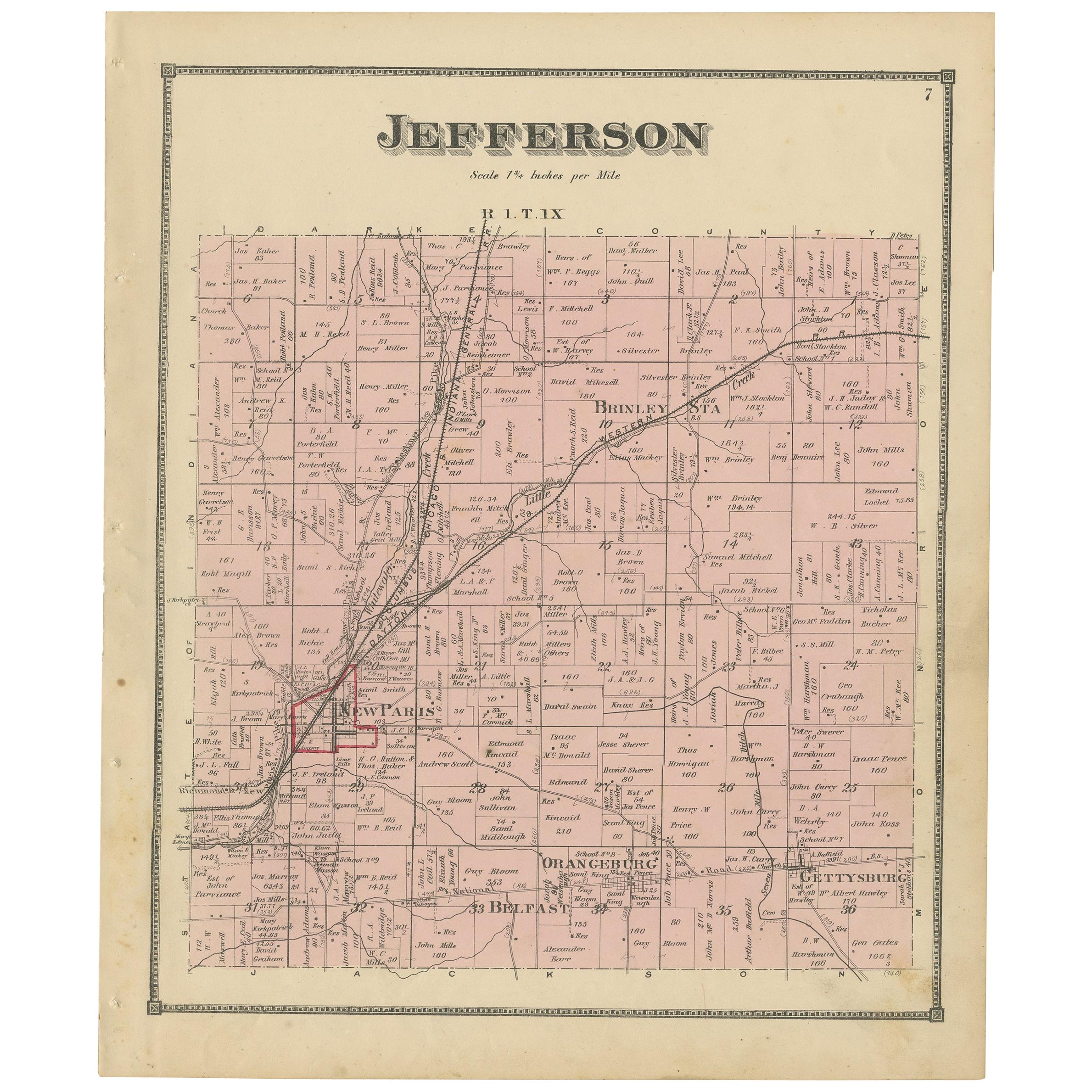Antique Map of Jefferson County 'Ohio' by Titus, 1871 For Sale