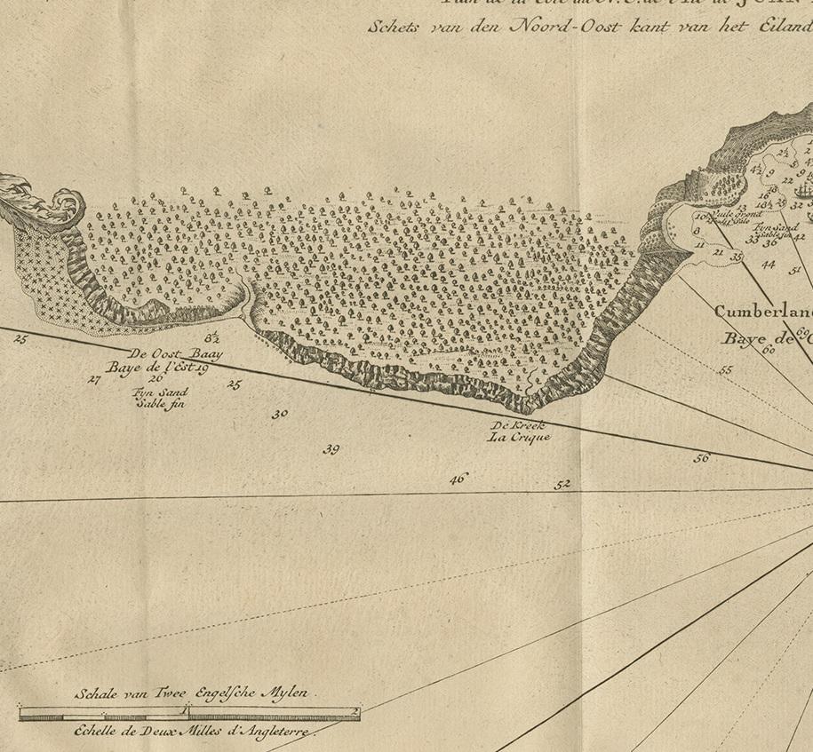 Antike Karte der Insel Juan Fernandez und der Cumberland Bay, Chile, um 1749 im Zustand „Relativ gut“ im Angebot in Langweer, NL