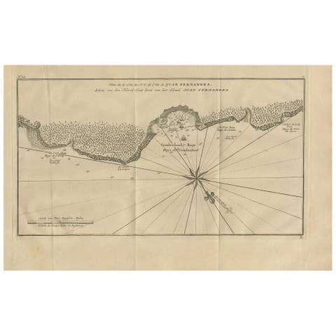 Antique Map of Juan Fernandez Island and Cumberland Bay, Chile - ca.1749