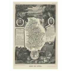 Antique Map of Jura, a Famous Wine Area in France, 1854