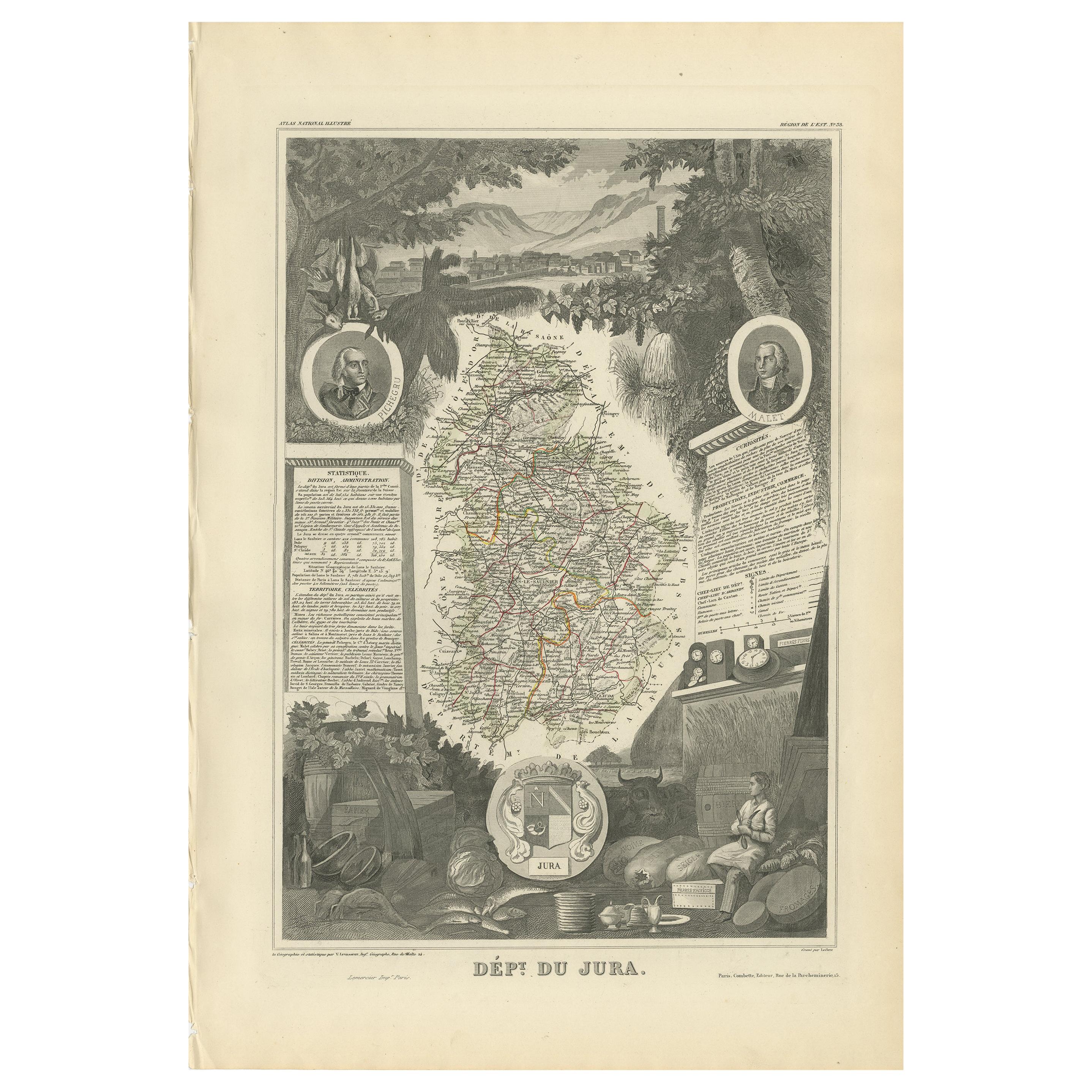 Carte ancienne du Jura 'France' par V.I.I., 1854 en vente
