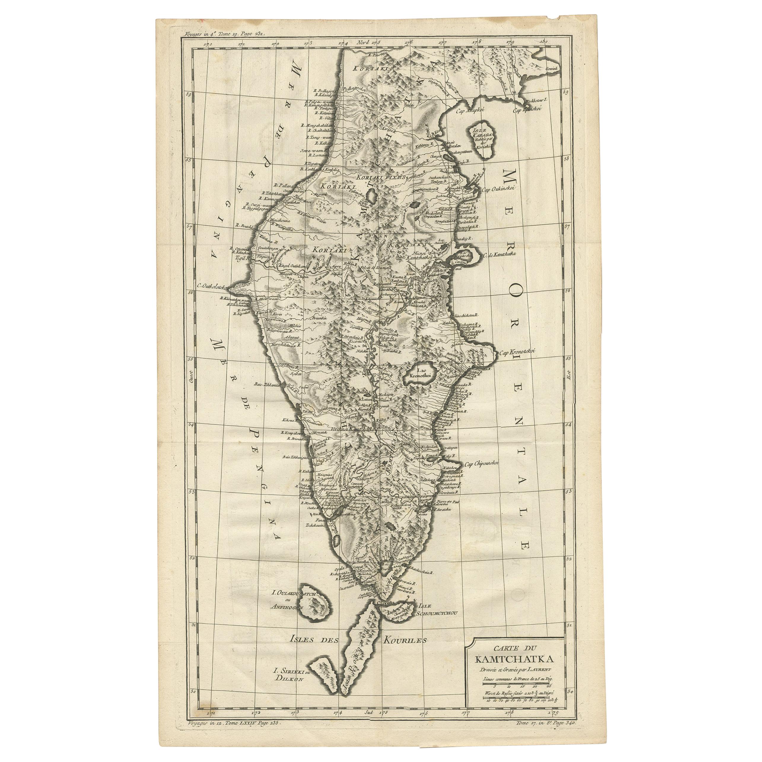 Carte ancienne de Kamchatka par Bellin, 1757