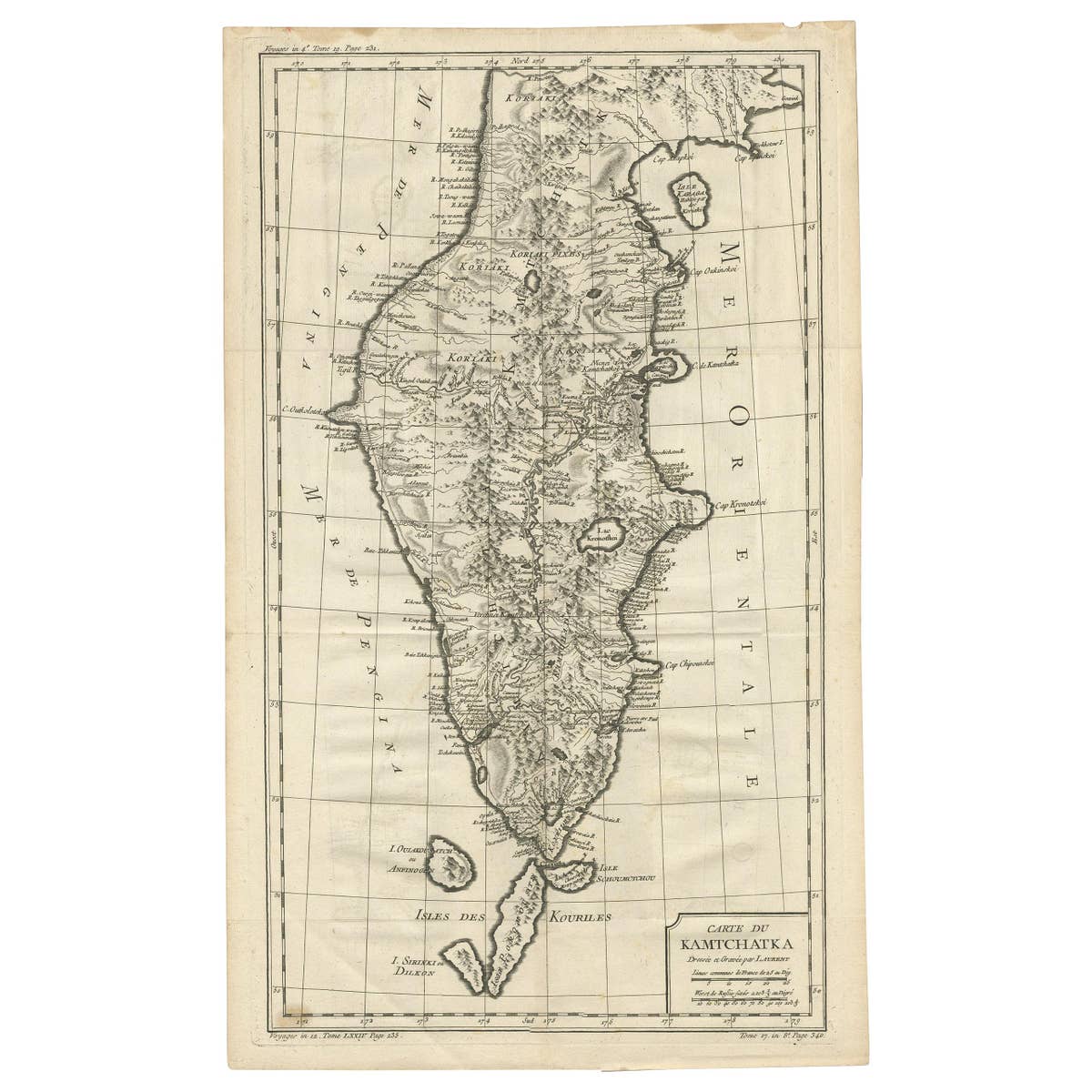 Antique 1757 Map of Kamchatka by Jacques-Nicolas Bellin, France