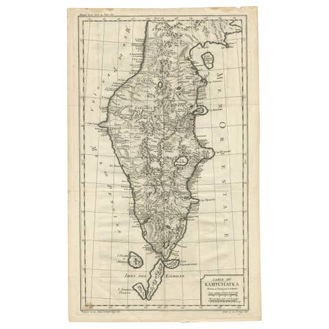 Antique 1757 Map of Kamchatka by Jacques-Nicolas Bellin, France