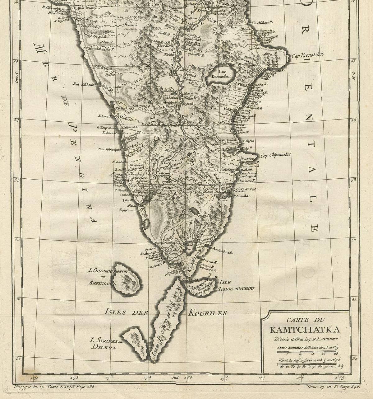 Antique 1757 Map of Kamchatka by Jacques-Nicolas Bellin, France