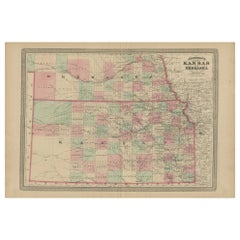 Antique Map of Kansas and Nebraska by Johnson, '1872'