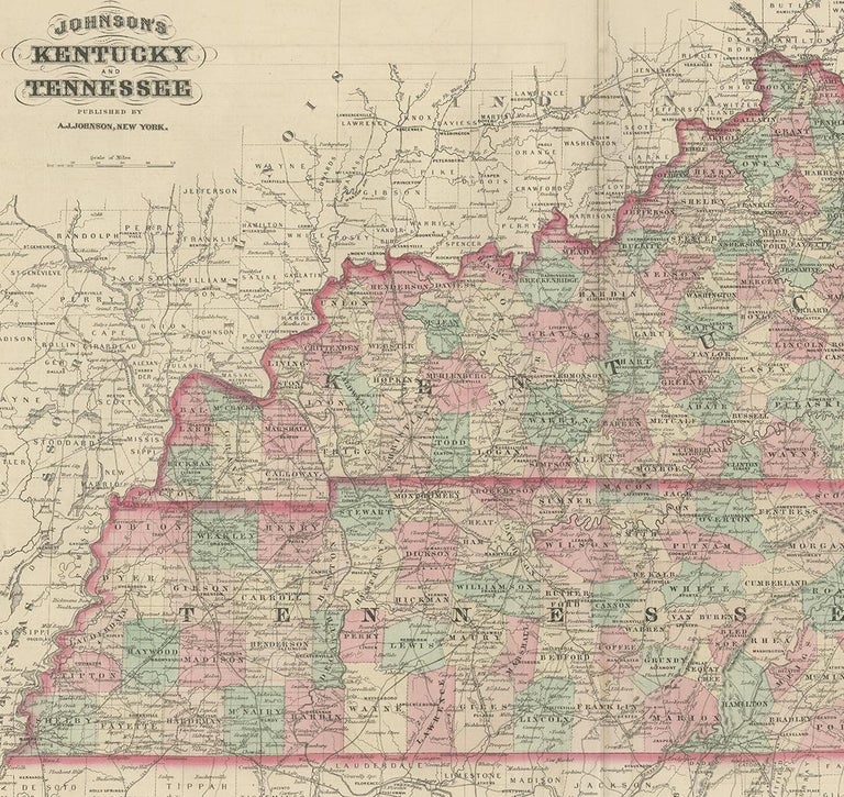 Antique Map of Kentucky and Tennessee by Johnson, 1872 For Sale at 1stDibs