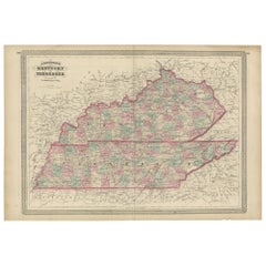 Antike Karte von Kentucky und Tennessee von Johnson, 1872