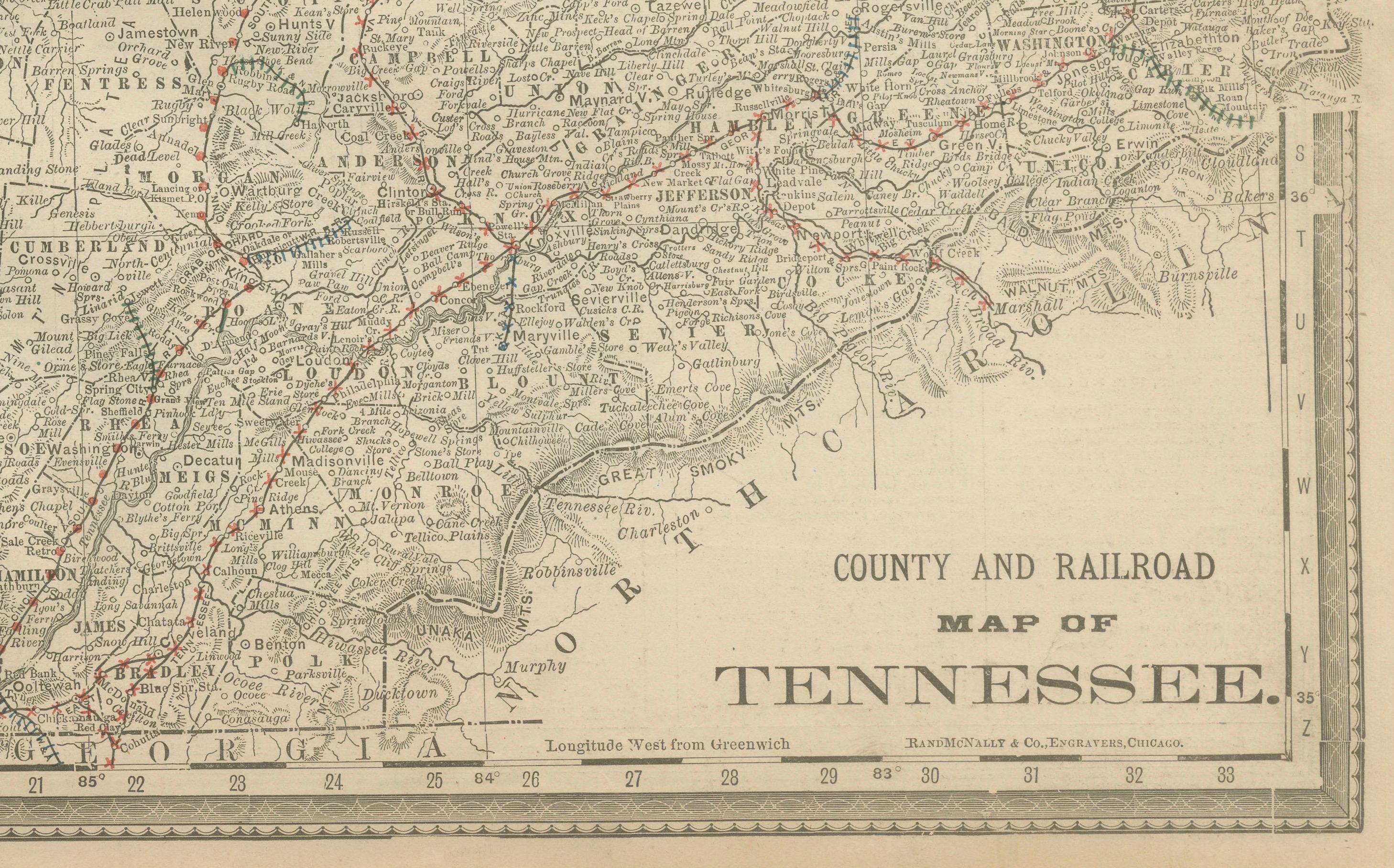 American Antique Map of Kentucky & Tennessee – The Bluegrass & Volunteer States, 1888 For Sale