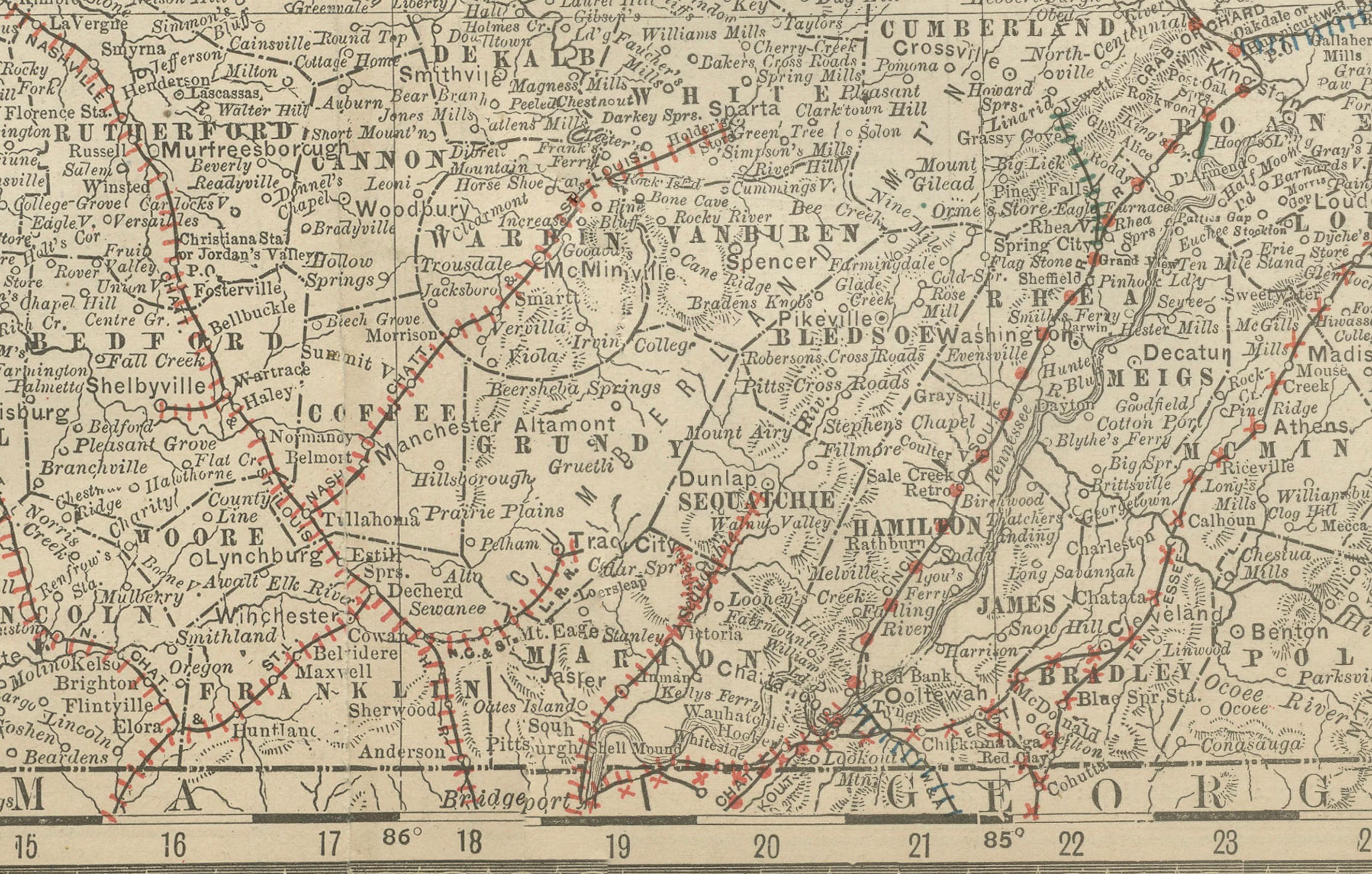 Paper Antique Map of Kentucky & Tennessee – The Bluegrass & Volunteer States, 1888 For Sale