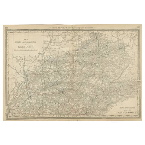 Antique Map of Kentucky & Tennessee – The Bluegrass & Volunteer States, 1888