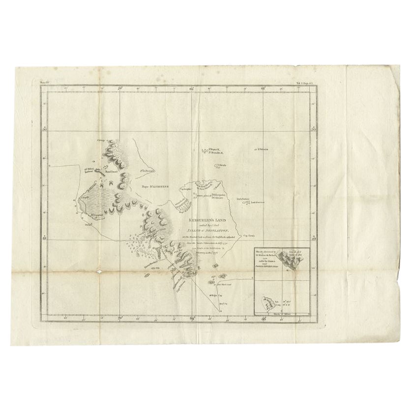 Carte ancienne de la côte de l'île de Kerguelens par Cook, 1784