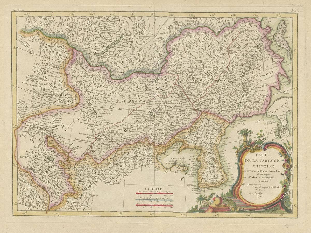 Antique Map of Korea and Southern China by Bonne '1771'