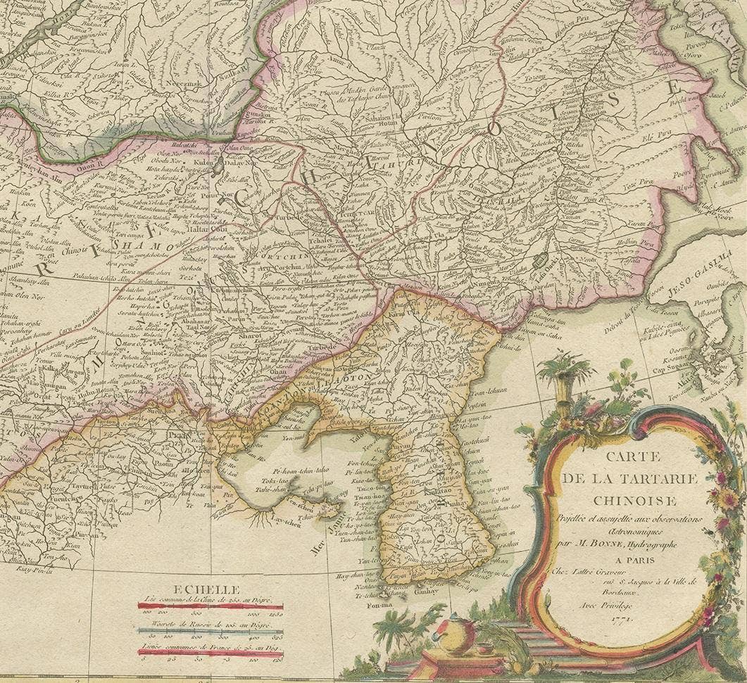 Antique Map of Korea and Southern China by Bonne '1771'