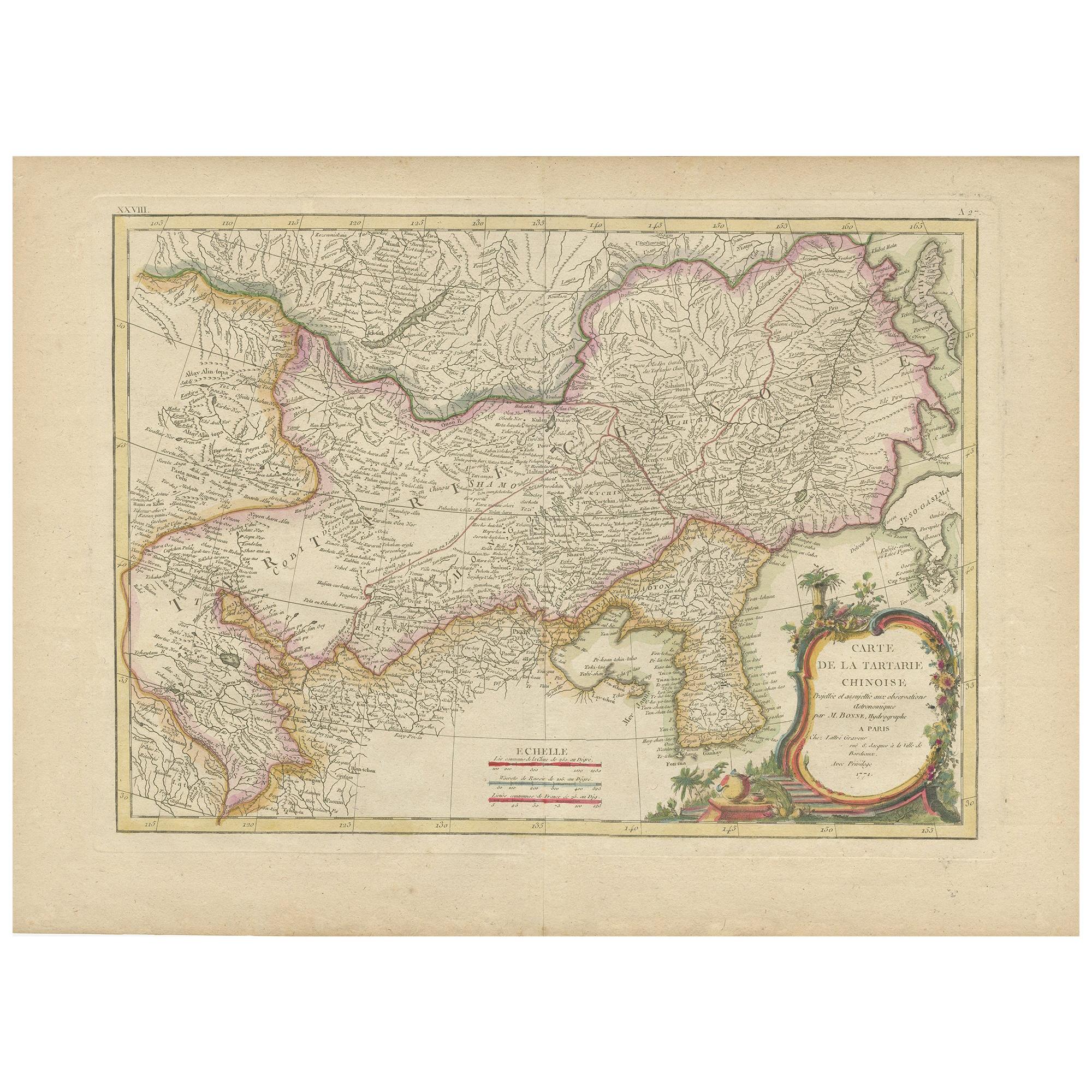 Antike Karte von Korea und Südchina von Bonne '1771'