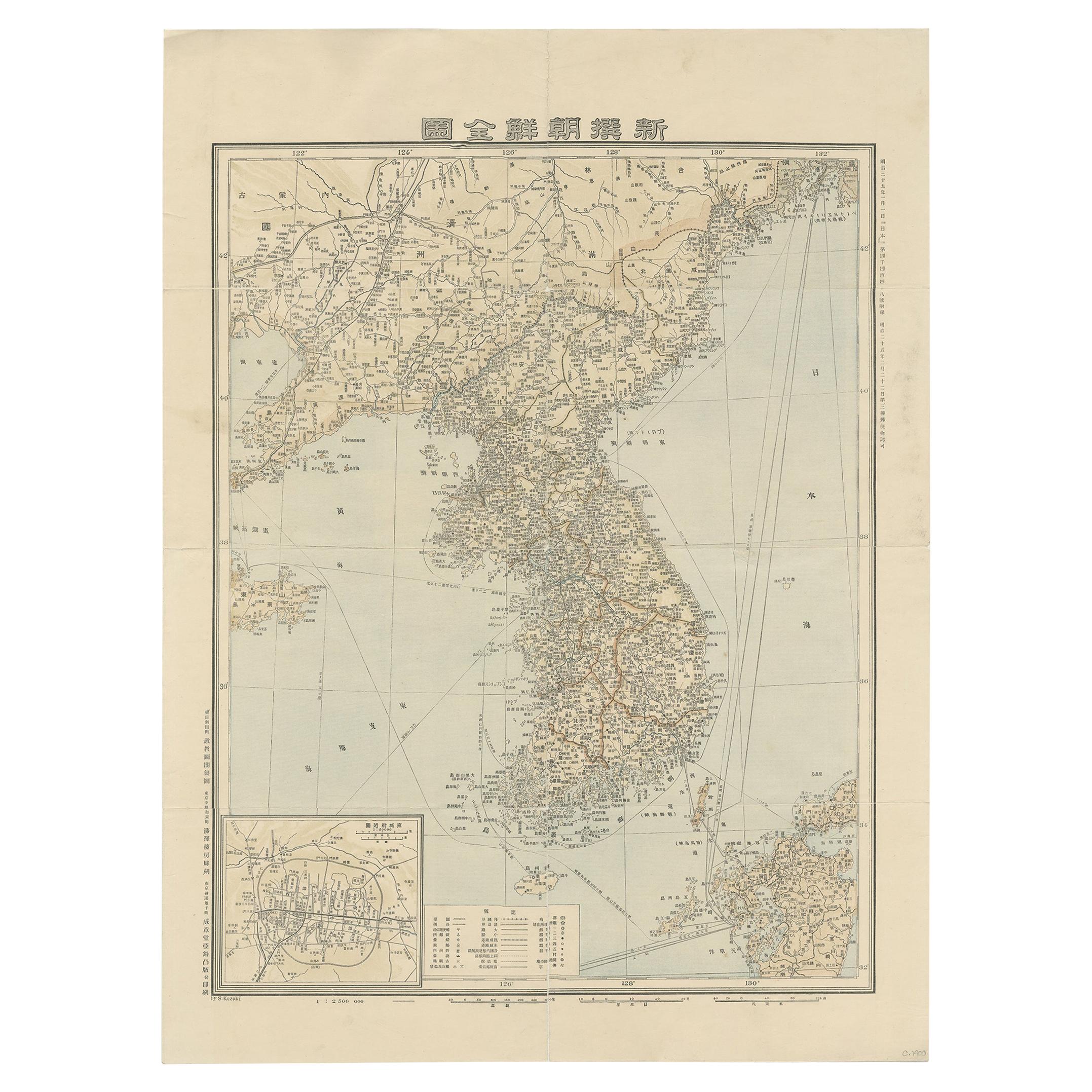 Antique Map of Korea by Kozaki, 1903