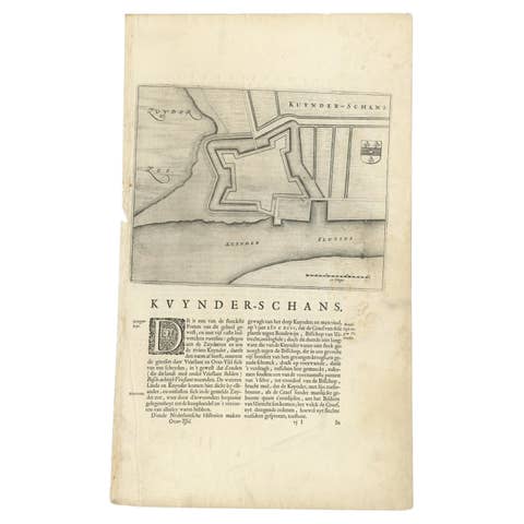 Antique Map of Kuinderschans, Part of the Frisian Defense Line, Netherlands 1649