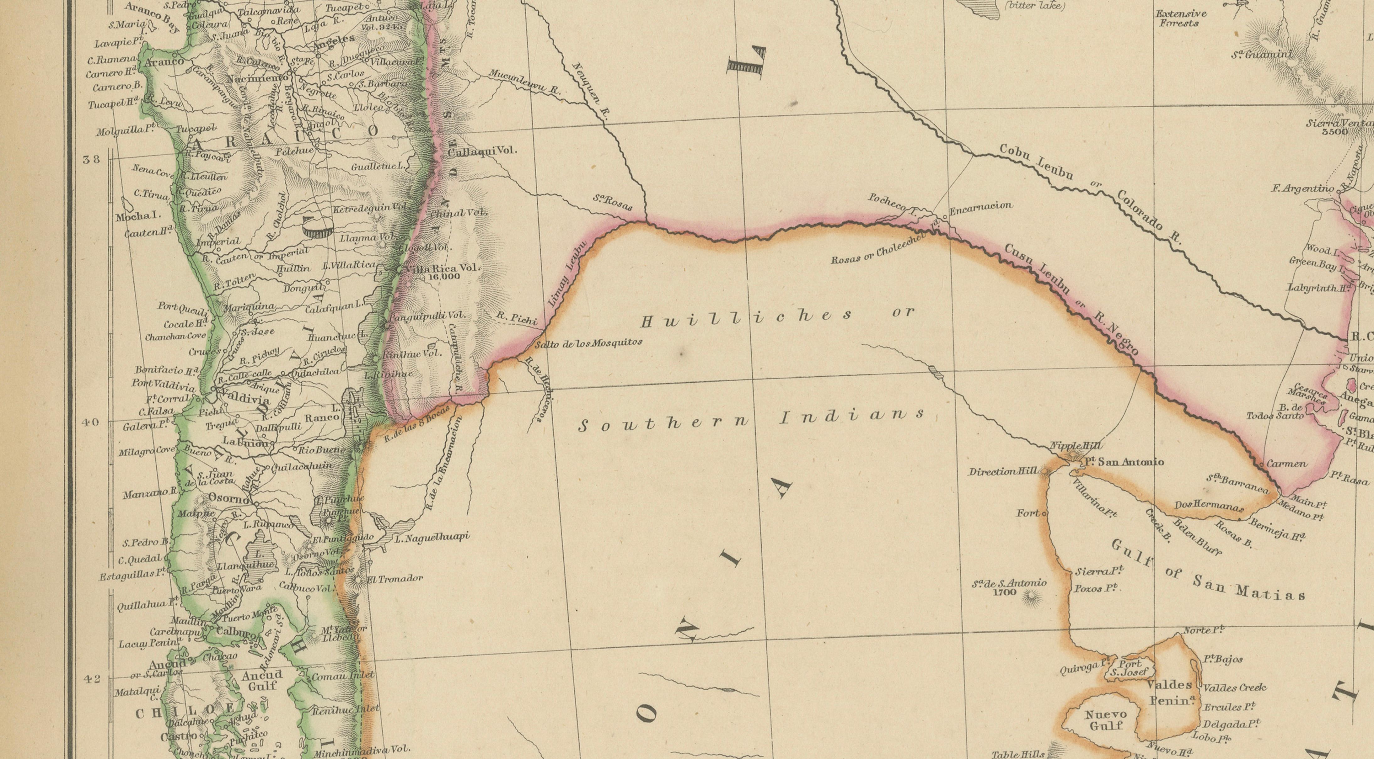 Antique Map of La Plata, Chile, Paraguay, Uruguay and Patagonia, 1860