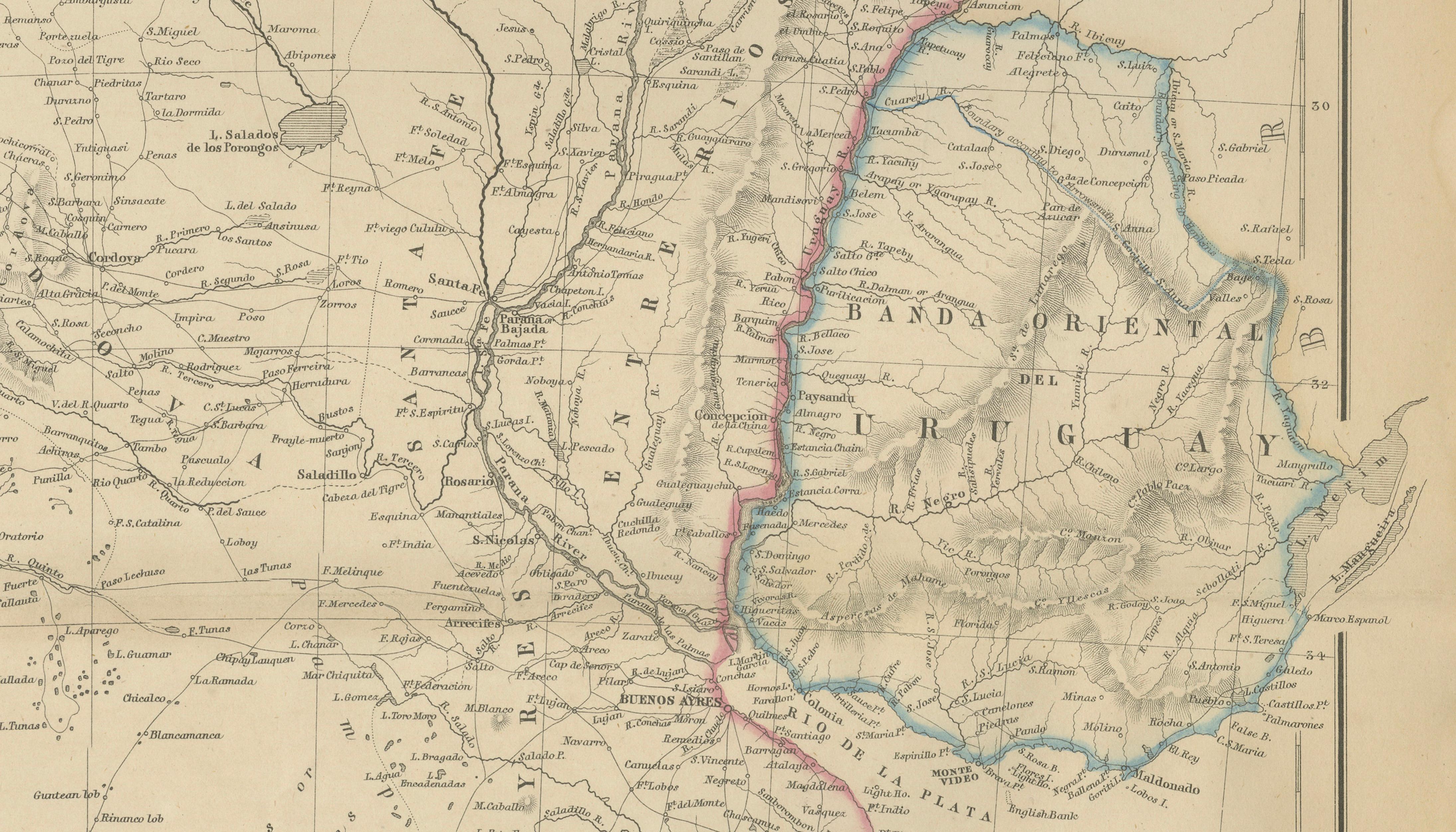 Antique Map of La Plata, Chile, Paraguay, Uruguay and Patagonia, 1860