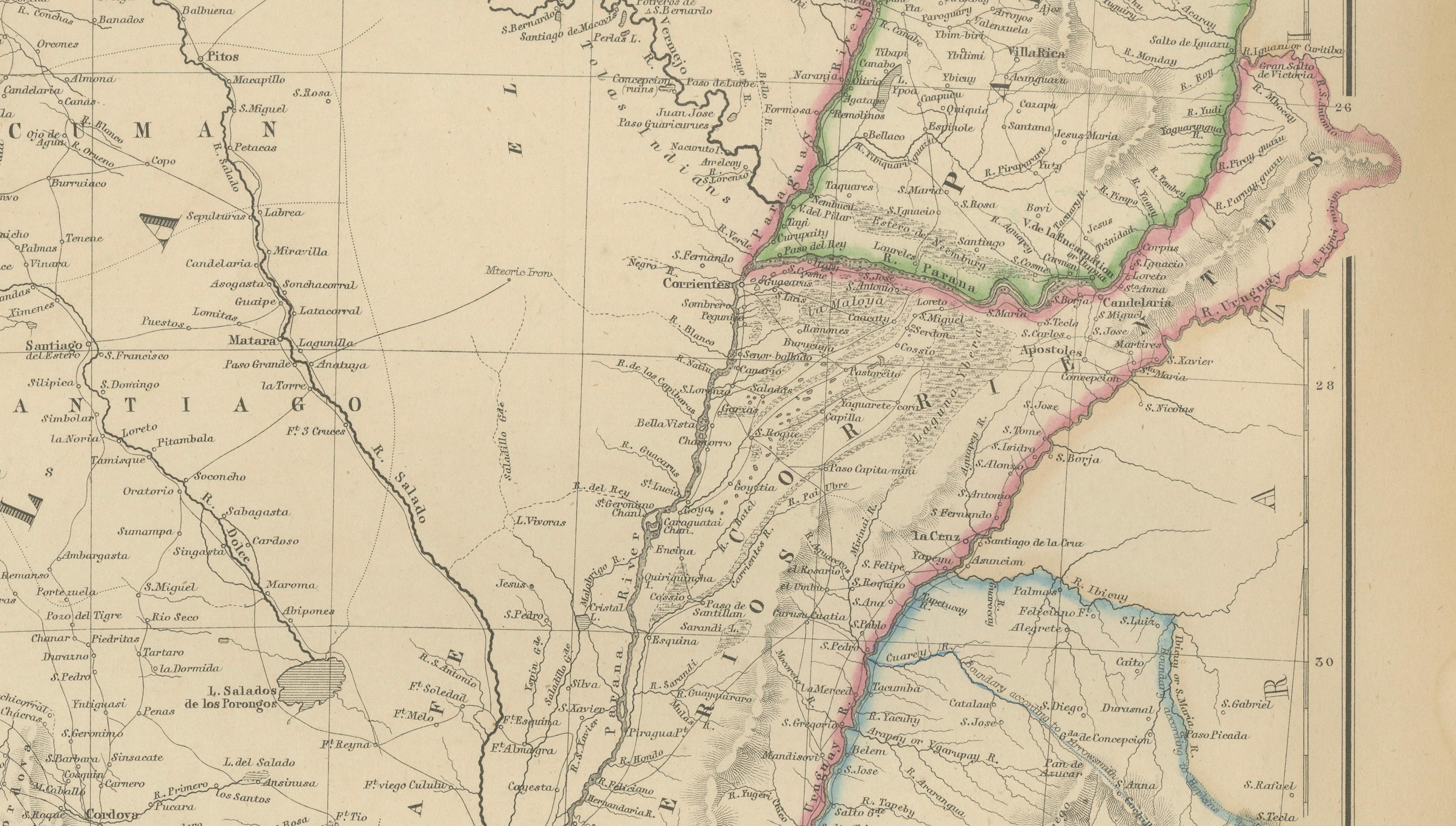 Antique Map of La Plata, Chile, Paraguay, Uruguay and Patagonia, 1860