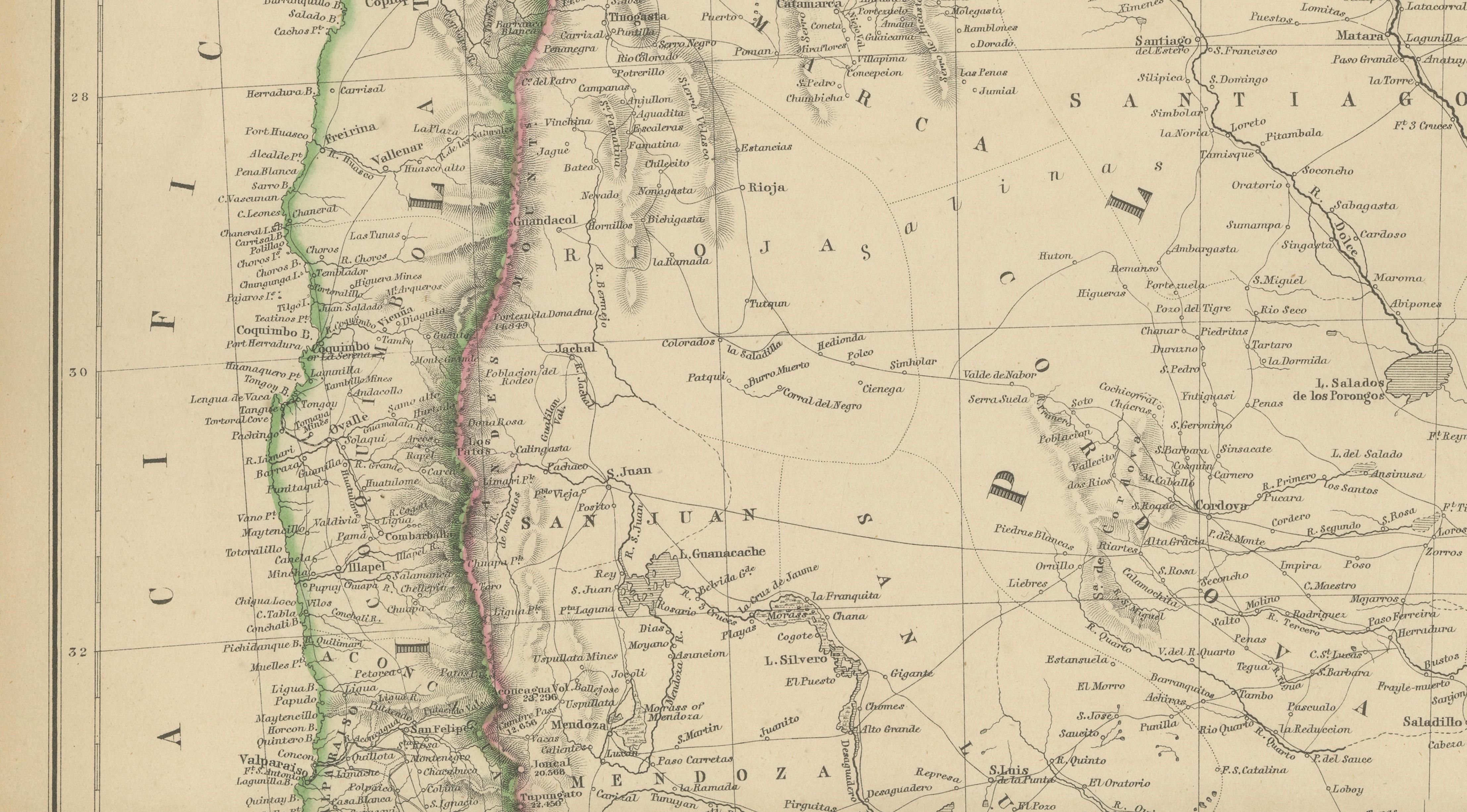 Antique Map of La Plata, Chile, Paraguay, Uruguay and Patagonia, 1860