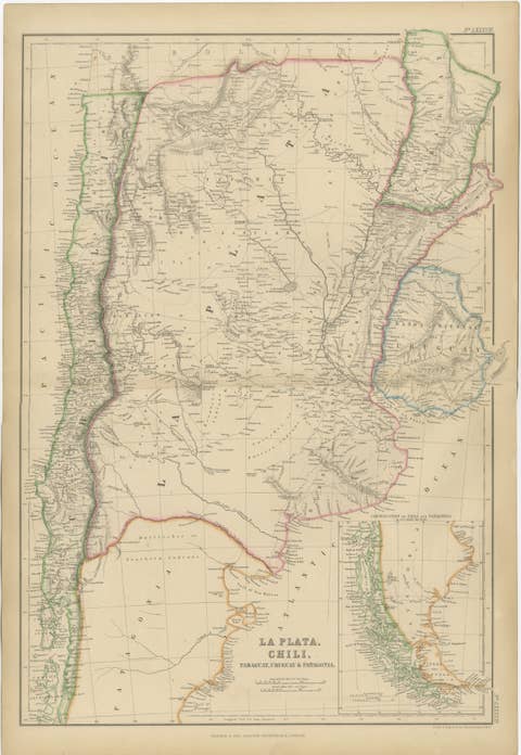 Antique Map of La Plata, Chile, Paraguay, Uruguay and Patagonia, 1860