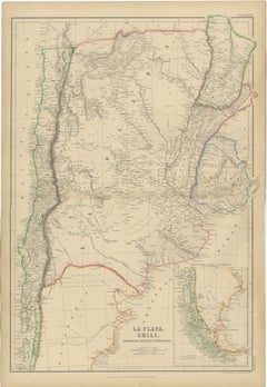 Antique Map of La Plata, Chile, Paraguay, Uruguay and Patagonia, 1860