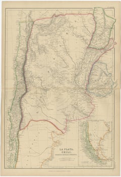 La Plata, Chile, Paraguay, Uruguay and Patagonia, Antique Map, Blackie, 1859
