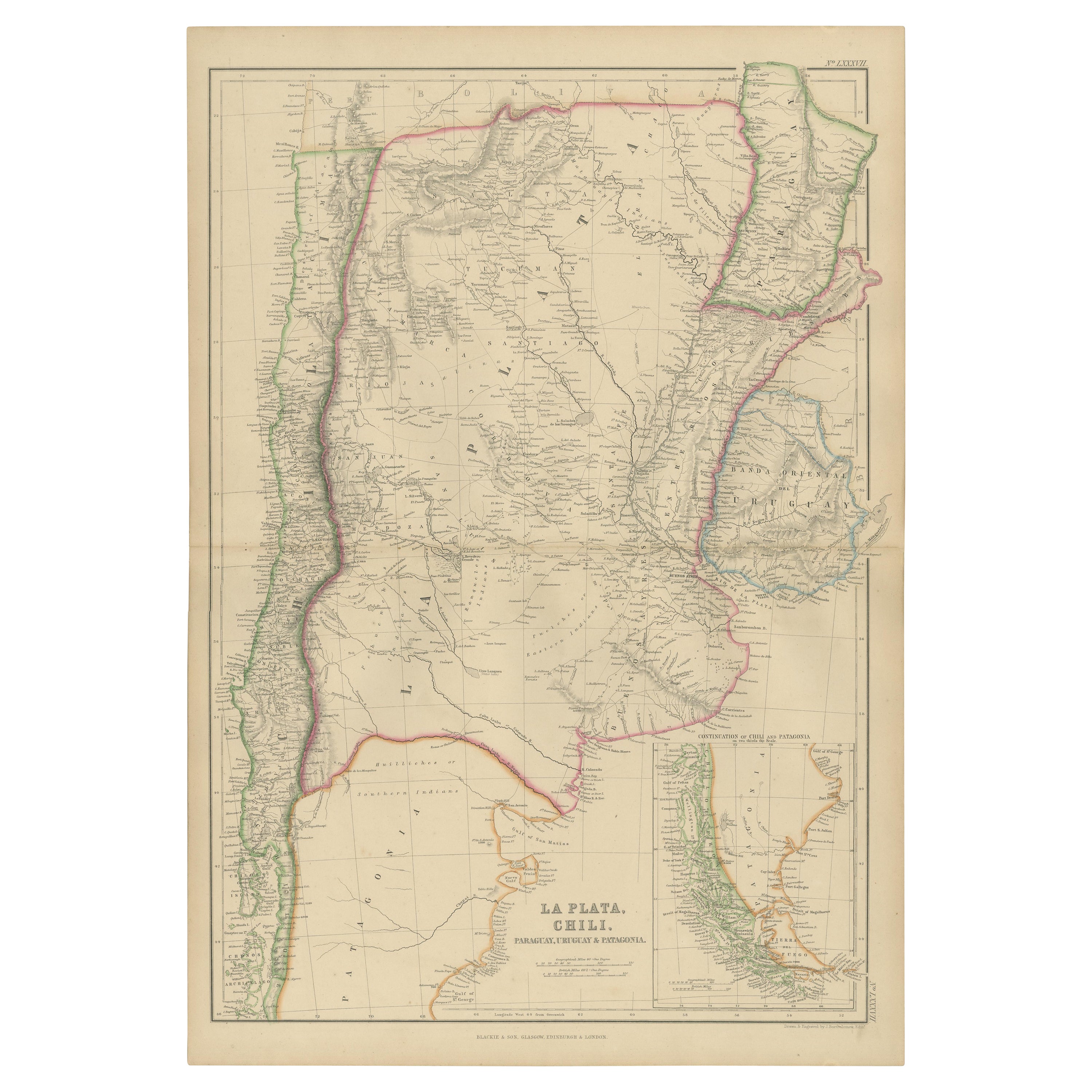 Mapa antiguo de La Plata, Chile, por W. G. Blackie, 1859