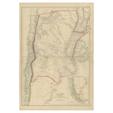 La Plata, Chile, Paraguay, Uruguay and Patagonia, Antique Map, Blackie, 1859