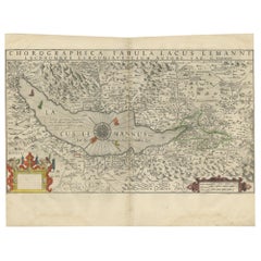 Antique Map of Lake Geneva by Hondius 'circa 1630'