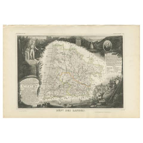 Antique Map of Landes ‘France’ by V. Levasseur, 1854