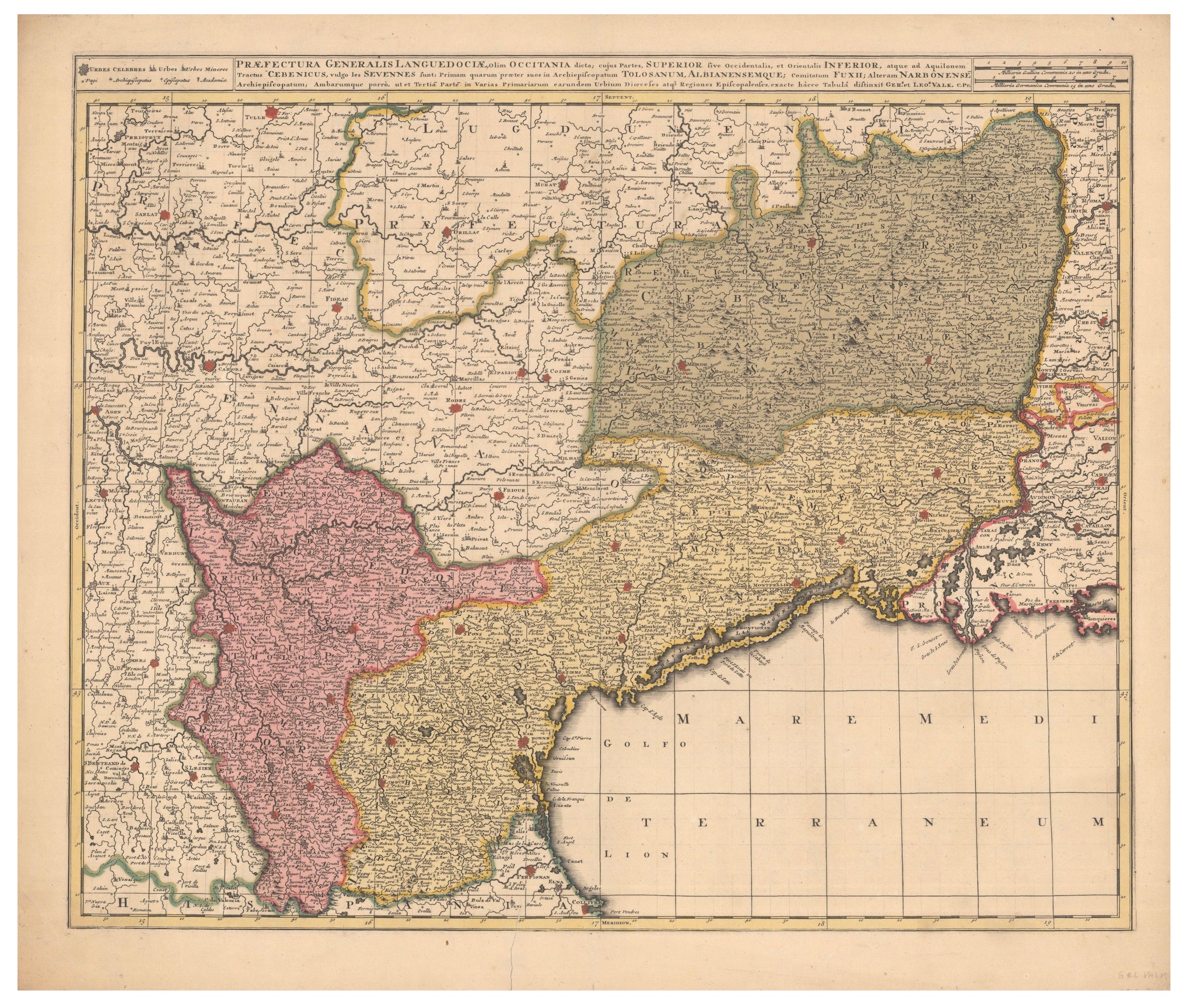 Antique Map of Languedoc and Southern France by Gerard and Leonard Valck, c.1700